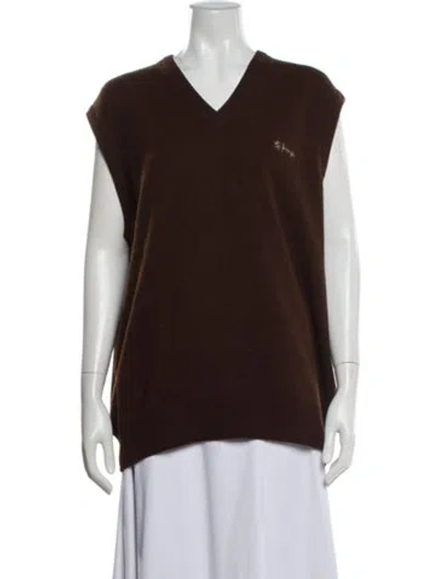Pre-owned Pringle Of Scotland Wool V-neck Sweater In Brown