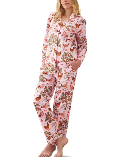 Print Fresh Hen House Long Pajama Set In Pink