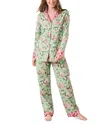 Print Fresh Holiday Hens Long Pajama Set In Green