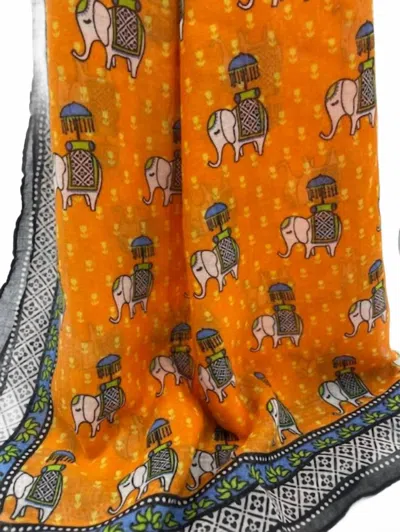 Printed Village Women's Elephant Scarf In Orange