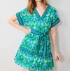 Printfresh Atlantic V-neck Mini Dress In Green In Multi