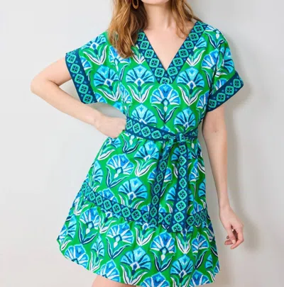Printfresh Atlantic V-neck Mini Dress In Green In Multi