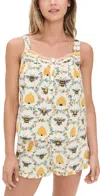 Printfresh Back To Bed Shorts Pj Set Sweet Bee/cream In Sweet Bee/cream