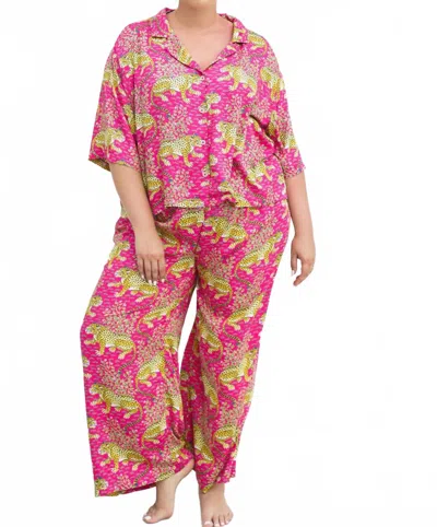Printfresh Bagheera Long Pajama Set In Hot Pink Leopard In Multi