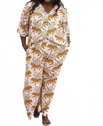 Printfresh Bagheera Long Pajamaj Set - Plus Size In Blush Leopard