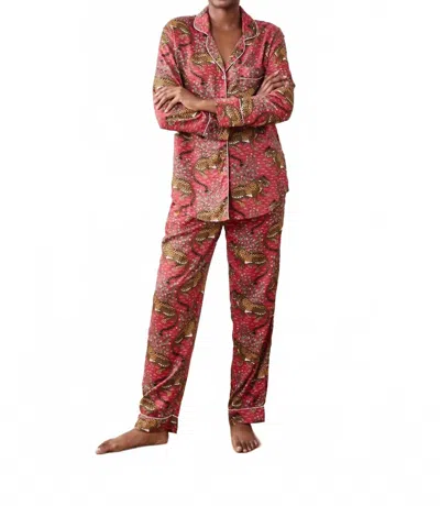 Printfresh Bagheera Long Sleeve Pajama Set In Scarlet In Pink