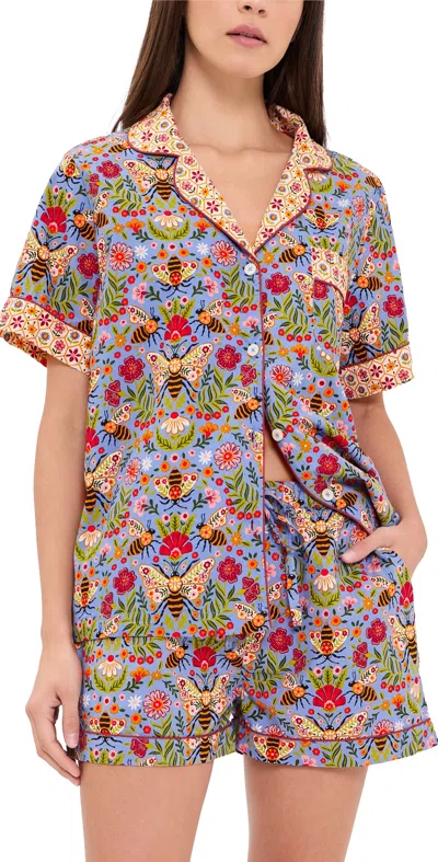 Printfresh Bee Tapestry Short Pj Set Delphinium Blue