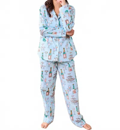 Printfresh Champagne Tower Long Pajama Set In Blue