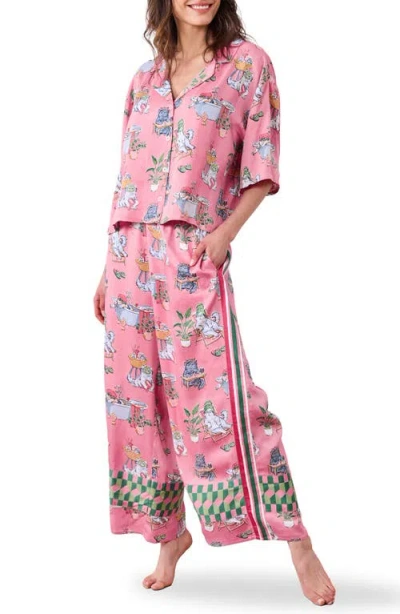 Printfresh Cosmic Satin Pajamas In Pink
