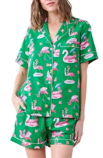 Printfresh Cotton Poplin Short Pajamas In Green
