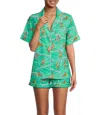 Printfresh Courtside Cats Short Pajama Set In Courtside Cats/tennis Teal In Green