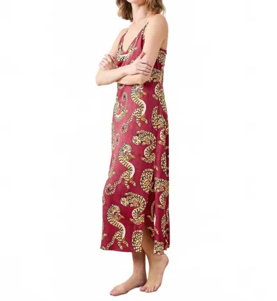 Printfresh Eco Satin Chic To Sleep Nightie Dress In Twisted Tiger In Red