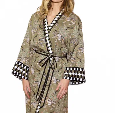 Printfresh Eco Satin Robe In Olive Green In Multi
