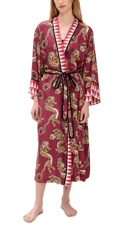Printfresh Eco Satin Robe Twisted Tiger/merlot
