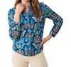 Printfresh Edith Long Sleeve Blouse In Navy Blue In Blue