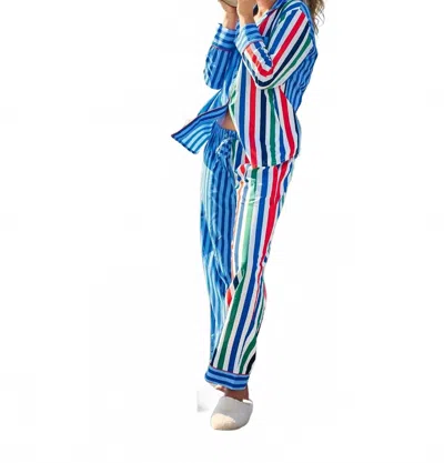 Printfresh Gift Wrapping Long Pajama Set In Nautical Stripe In Multi