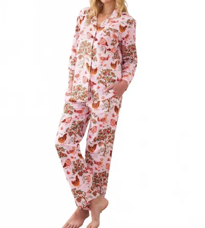 Printfresh Hen House Long Pajama Set In Ballet Pink