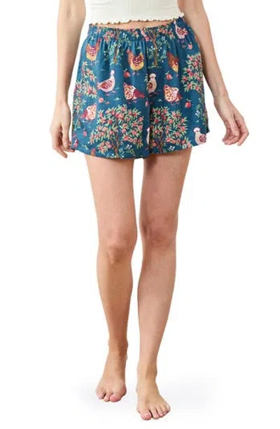 Printfresh Hen House Satin Boxer Shorts In Navy