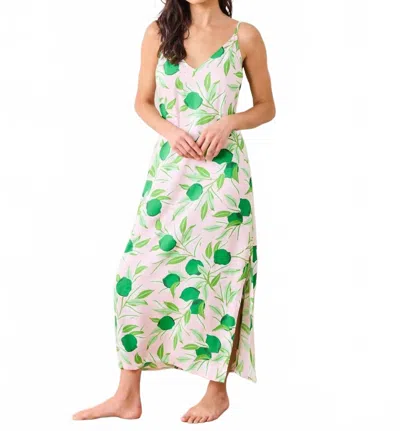 Printfresh Lime Zest Satin Chic To Sleep Nightie In Pink Salt In Green