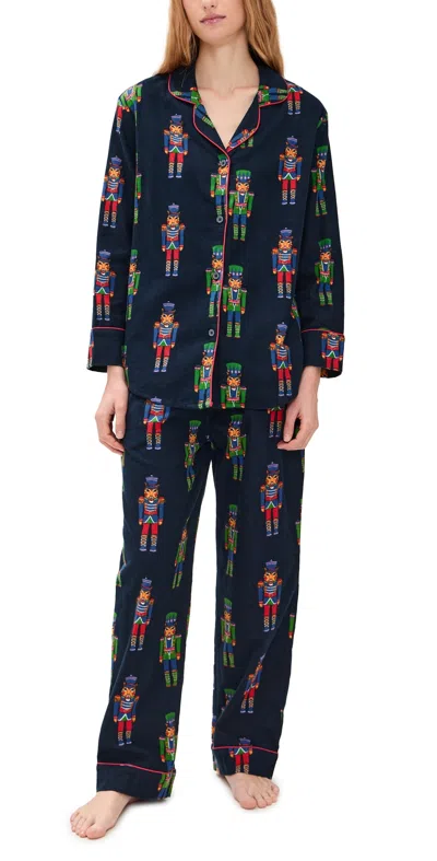 Printfresh Long Flannel Pajama Set Leopard Nutcrackers/navy In Blue