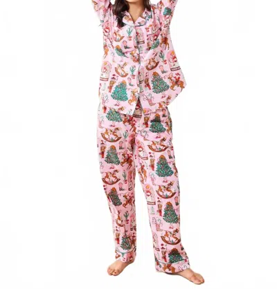 Printfresh Long Pajama Set In Cowboy Christmas In Blue