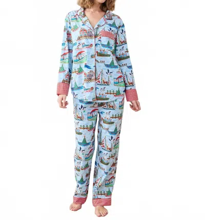Printfresh Long Pajama Set In Sugar Plum Ferry In Blue
