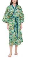 Printfresh Long Robe Rabbit Wonderland/sage In Rabbit Wonderland/sage
