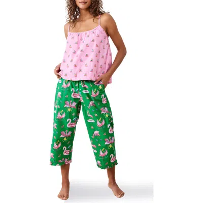 Printfresh Mixed Print Organic Cotton Crop Pajamas In Pink