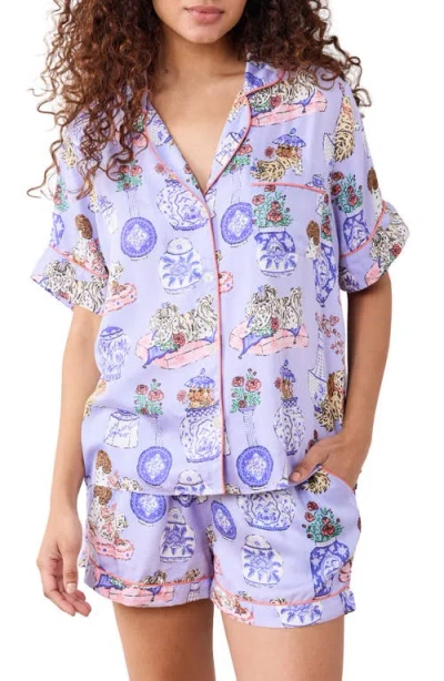 Printfresh Mixed Print Satin Short Pajamas In Purple