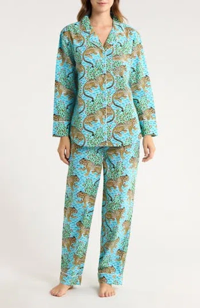 Printfresh Organic Cotton Poplin Long Pajamas In Blue