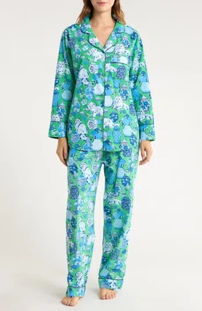 Printfresh Organic Cotton Poplin Long Pajamas In Blue