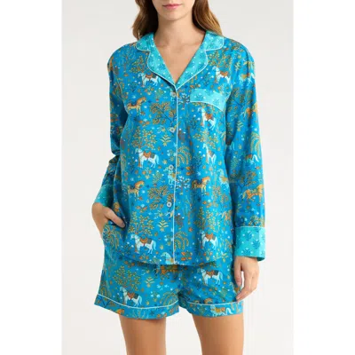 Printfresh Organic Cotton Poplin Short Pajamas In Blue