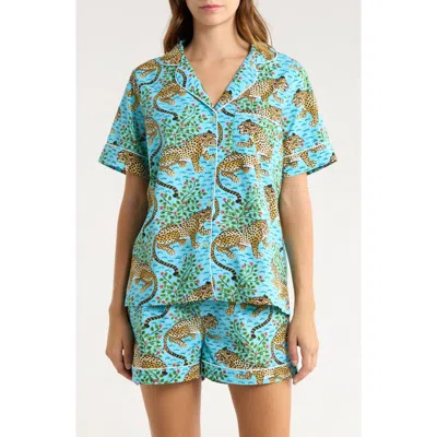 Printfresh Organic Cotton Poplin Short Sleeve Pajamas In Blue