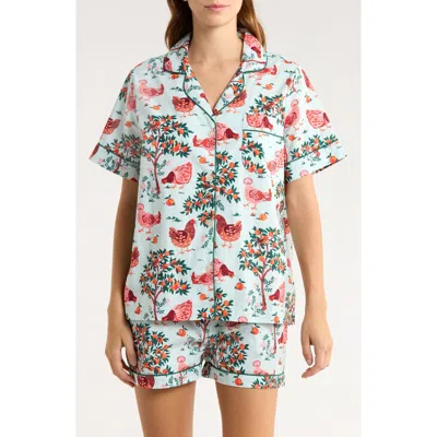 Printfresh Organic Cotton Poplin Short Sleeve Pajamas In Blue