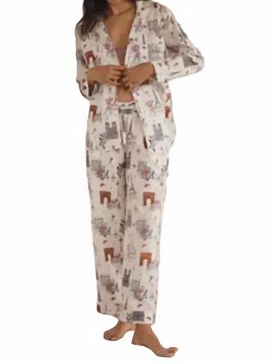 Printfresh Paris Getaway Long Pajama Set In Cloud In Multi