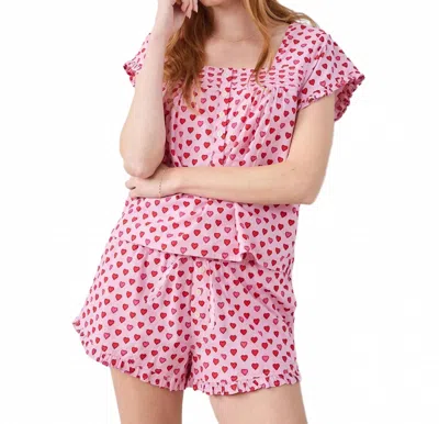 Printfresh Pintuck Short Set In Mini Candy Hearts In Multi
