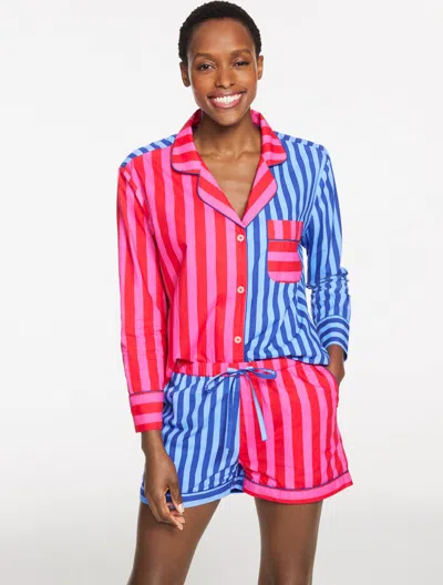 Printfresh Poplin Short Sleep Set - Mixed Stripe - Pink/blue - Xl Talbots In Multi