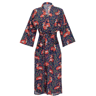 Printfresh Queen Lotus Robe Indigo In Red