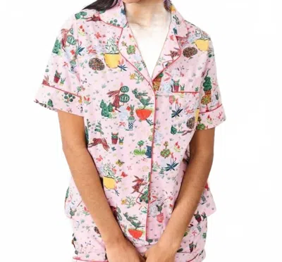 Printfresh Rabbit Topiary Pajama Top In Pink In Blue