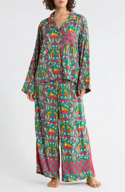 Printfresh Rittenhouse Satin Pajamas In Green