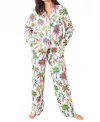 Printfresh Royal Palms Long Pajama Set In Pink Basil In White