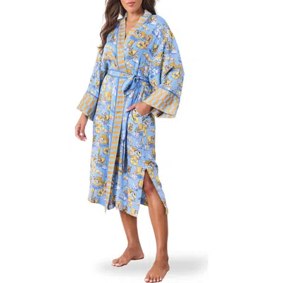 Printfresh Satin Robe In Blue