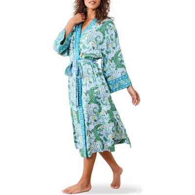 Printfresh Satin Robe In Blue