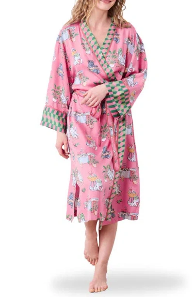 Printfresh Satin Robe In Pink
