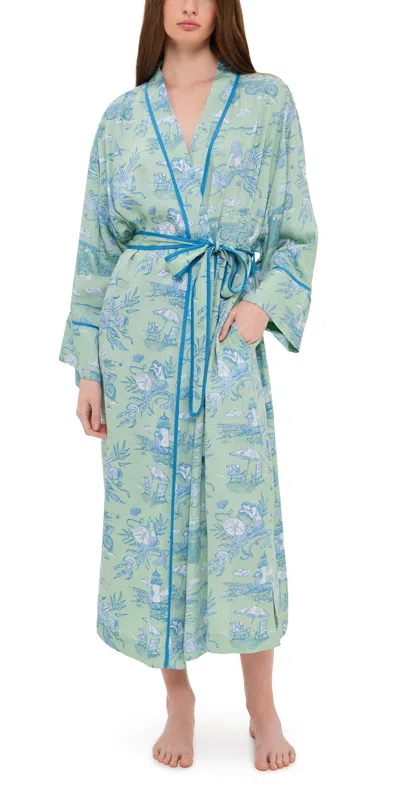 Printfresh Satin Robe Sea Foam In Green