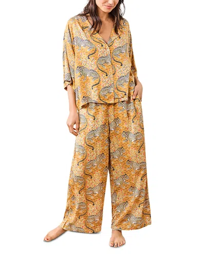 Printfresh Satin Wildest Dreams Pants Pajama Set In Yellow