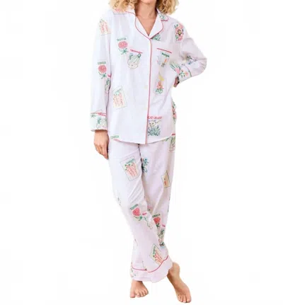 Printfresh Seed Packets Long Pajama Set In Cloud In White