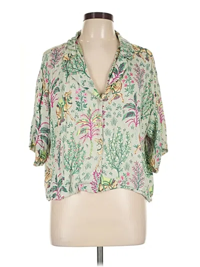 Pre-owned Printfresh Short Sleeve Blouse In Green