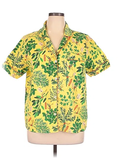 Pre-owned Printfresh Short Sleeve Button Down Shirt In Yellow
