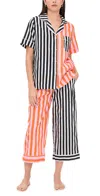 Printfresh Short Sleeve Cropped Pajama Set Showtime Stripes/skeleton In Multi